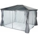 Pavillon toit vitré 300x360cm avec rideaux gris